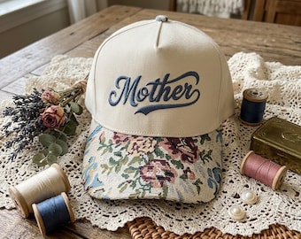 Sarcastic Gift for Her, Coquette Aesthetic, Vintage Tapestry Hat, Floral Jacquard, Momma, Mama, Mom, Embroidered Mother Hat