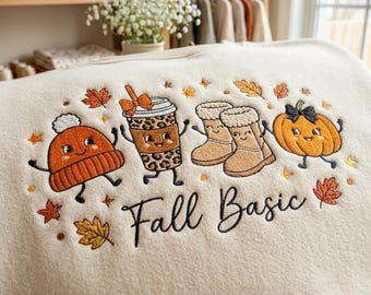 Embroidered Fall Doodle Sweatshirt, Hello Autumn Shirt, Tis The Season Doodle Crewneck, Pumpkin Spice Tee, Fall Season Gift