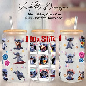 Cartoon Monster 16Oz Glass Can Png, Blue Monster Character 16oz Glass Can Wrap, Cartoon Friends 16Oz Libbey Glass Can Wrap Design