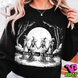 Retro Halloween Girls Png, Witches Png, Spooky Season Witchy Vibes Png, Funny Witch Png For DIY Projects, Sublimation