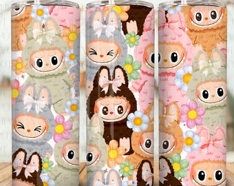 Funny Cartoon Character Wrap Design  Png, Doll Cartoon 20oz Skinny Tumbler Wrap Png, Trending Pink Cartoon Character 20oz Skinny Tumbler PNG