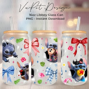 Blue Monster Character 16oz Glass Can Wrap, Cartoon Movie 16Oz Glass Can Png, Cartoon Friend 16Oz Libbey Glass Can Wrap, Sublimation Design