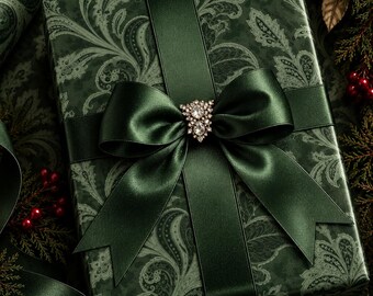 Christmas Wrapping Paper Botanical Ornate Floral Art Nouveau Wrapping Paper Cottagecore Dark Academia Gift for Her Scrapbooking
