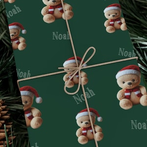 Personalizuj 3D Dzianinowy Miś Święty Mikołaj Opakowanie na Prezent, Opakowanie Prezentów Bożonarodzeniowych, Dekoracja Prezentów Świątecznych, Świąteczne Opakowanie, Wnuk