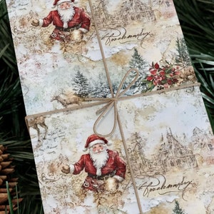 Christmas Wrapping Paper Santa Reindeer Nostalgic Woodland, Holiday Gift Wrap, Festive Packaging, Vintage Wrapping