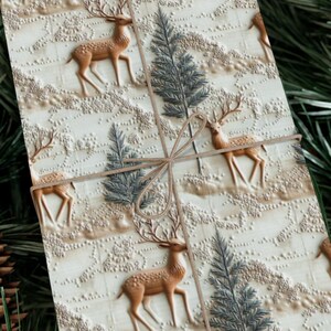 Woodland Deer Embossed Effect Wrapping Paper Roll Father&#39;s Day Hunting Birthday Gift for Him Christmas Wrapping