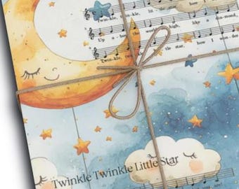 Baby Shower Wrapping Paper, Whimsical Moon and Stars, Birthdays, Journaling, Scrapbooking, Baby Gift, Mom to be
