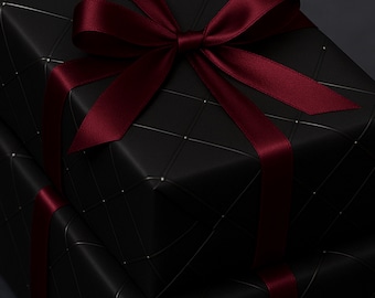 Black Quilted Gift Wrap Effect Pattern | Dark Academia Gothic Seamless | Birthday Gift Wrap | Christmas Wrapping Paper | Elegant Wrapping