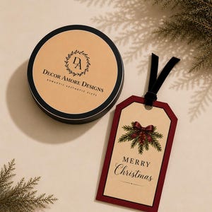 Set van 8 vrolijke kerstcadeaulabels met zwart fluwelen lint, vintage kerstcadeaulabels, rustieke kerstcadeaulabels, kerstcadeauverpakking