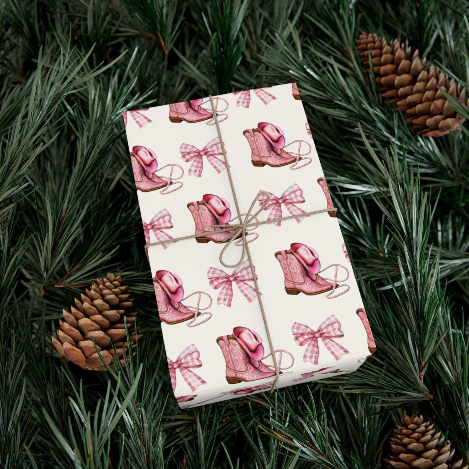Cowgirl Boots and Bows in Pink Wrapping Paper, Coquette, Birthday ...