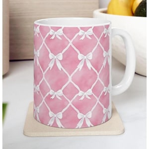 Pink Bow Pattern Ceramic Mug for Birthdays Gift for Her Anniversary Gift for Mother&#39;s Day