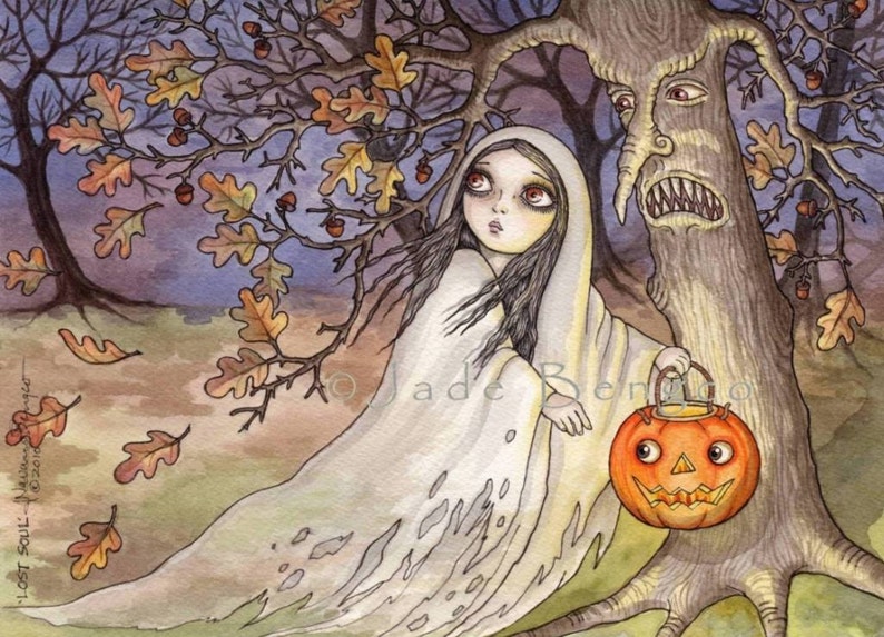 LOST SOUL Halloween Ghost JOL Pumpkinlimited edition Art Print from an Original Fantasy Art Painting image 1