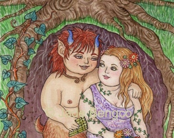 SATYR AND NYMPH Father Oak limited edition art print from an Original Fantasy Art Painting