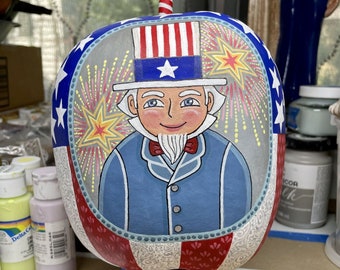 FOURTH of JULY Hand painted Dried Gourd OOAK