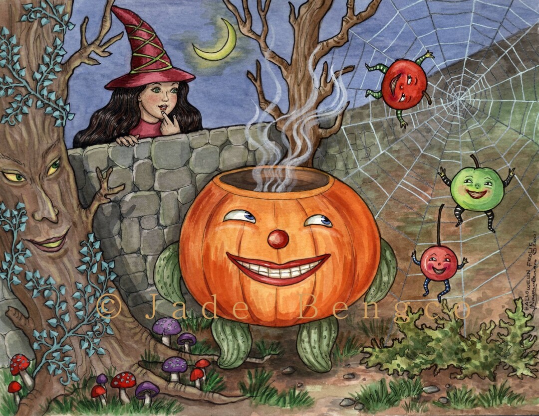 HALLOWEEN FROLIC Limited Edition Art Print Jack-o-lantern Witch