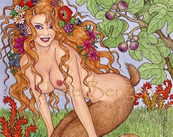 FAUNA female satyr limited edition art print from an Original Fantasy Art Painting