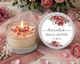 Fall Candle Favors with Flowers - Personalized Soy Candles for Bridal Showers,  Autumn Wedding Gifts for Guests