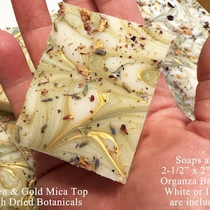 Soaps are handout to 2-1/2 inches tall by 2" wide by 1" thick and fit nicely in the palm. Perfect size as special event gifts.