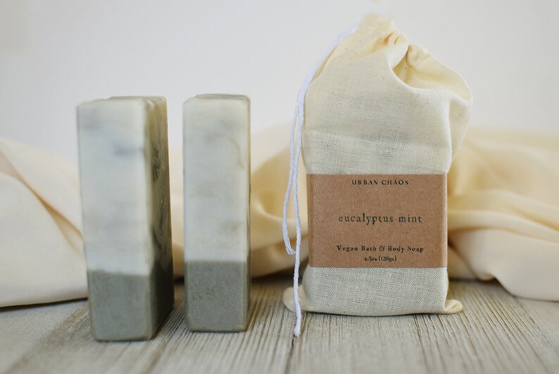 Eucalyptus Mint Soap All Natural Vegan Handmade Soap, Essential Oils Soap French Green Clay Face & Body Soap by Urban Chaos image 4