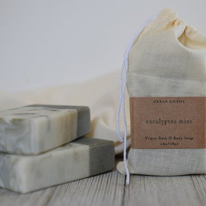 Eucalyptus Mint Soap All Natural Vegan Handmade Soap, Essential Oils Soap French Green Clay Face & Body Soap by Urban Chaos image 2
