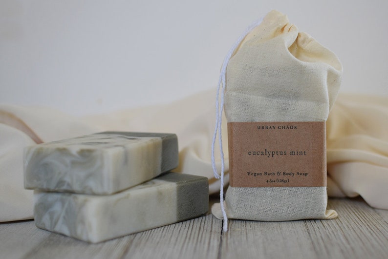 Eucalyptus Mint Soap All Natural Vegan Handmade Soap, Essential Oils Soap French Green Clay Face & Body Soap by Urban Chaos image 2