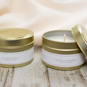 Elegant 6oz Gold Tin Candles w/ Gift Box, Scented Natural Coconut Wax Candles by UrbanChaos image 5