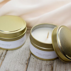 Elegant 6oz Gold Tin Candles w/ Gift Box, Scented Natural Coconut Wax Candles by UrbanChaos image 7