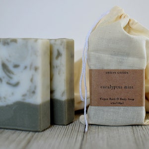 Eucalyptus Mint Soap All Natural Vegan Handmade Soap, Essential Oils Soap French Green Clay Face & Body Soap by Urban Chaos image 1