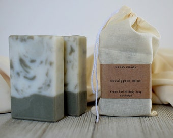 Eucalyptus Mint Soap - All Natural Vegan Handmade Soap, Essential Oils Soap French Green Clay Face & Body Soap by Urban Chaos