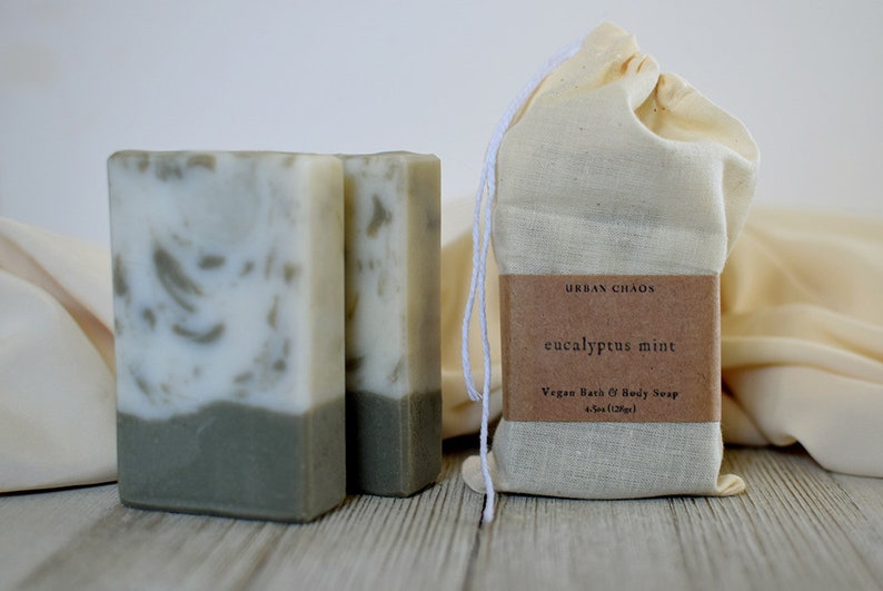 Eucalyptus Mint Soap All Natural Vegan Handmade Soap, Essential Oils Soap French Green Clay Face & Body Soap by Urban Chaos image 1