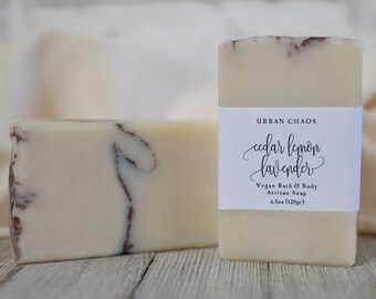 4.5oz Organic Soap - Lavender Cedarwood and Lemon Essential Oil Face & Body Soap Handmade by Urban Chaos