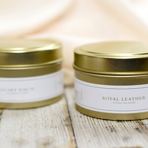 Elegant 6oz Gold Tin Candles w/ Gift Box, Scented Natural Coconut Wax Candles by UrbanChaos image 3