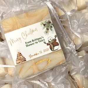 christmas bridal shower soap favors with personalized holiday theme label