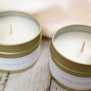 Elegant 6oz Gold Tin Candles w/ Gift Box, Scented Natural Coconut Wax Candles by UrbanChaos image 2