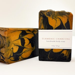 Turmeric Charcoal Soap for Face and Body, Natural Detoxifying Handmade Soap for Acne Prone Skin