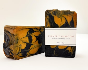 Turmeric Charcoal Soap -  5oz Handmade Acne Clearing Face & Full Body Wash Treatment