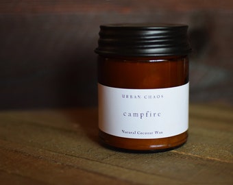 Campfire Candle - Fall Scented Woodwick Candle, Wood Smoke Firewood Coconut Wax Man Candle, Wood Wick Candle for Dad Boyfriend by UrbanChaos