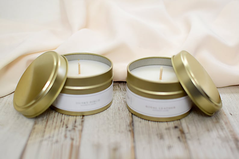 Elegant 6oz Gold Tin Candles w/ Gift Box, Scented Natural Coconut Wax Candles by UrbanChaos image 6