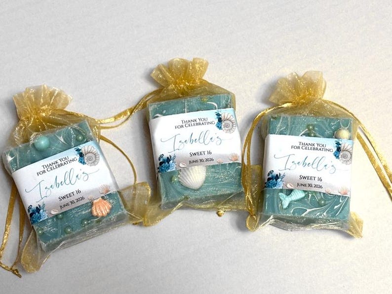 Sweet 16 Seashell Soap Favors, Handmade beach themed favor gifts