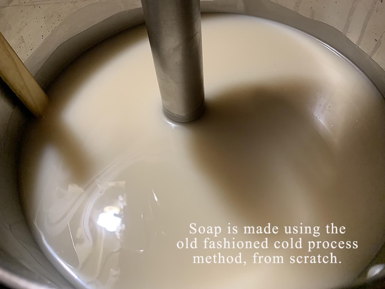 Stick blending the soap batter.  How I make the custom soap favors, by hand and by scratch. Never made with a premade soap base.