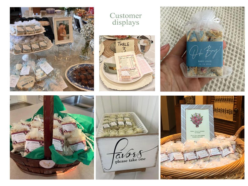 Images from customers of their bridal shower displays of our soap favors
