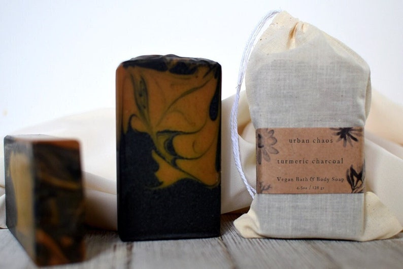Turmeric Soap w/ Activated Charcoal Tumeric Soap for Men & Women, Turmeric Acne Face Body Soap by Urban Chaos image 2