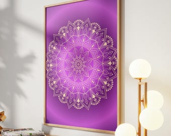 Purple Aura Mandala Printable Poster | Spiritual Digital Art Download | Yoga Decor Wall Art