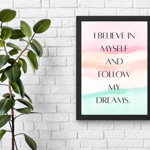 Believe in Yourself Wall Art | Inspirational Quote Printable | Motivational Affirmation Digital Download | Dreamer Decor