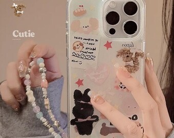 Stylish iPhone case with Chain / Charm / Cute Dachshund Puppy Collage Double Layer Phone Case / Anti-slip for iPhone 12, 13, 14, 15 series