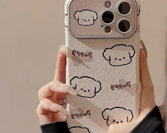 Cute Brown Puppy Phone Case with Camera Protection / Textured iPhone case / Brown and Beige / For iPhone 11, 12, 13, 14, 15 series