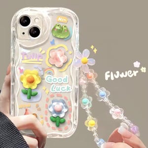 Leuke cartoon 3D iPhone-hoesje, hoesje met kikker en bloem met bloembedel/hanger