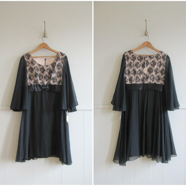 SALE 1960s vintage black silk chiffon illusion party dress