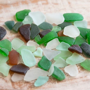 Mixed Sea Glass Lot, Green, White, Teal, Brown, Sea Foam Sea Glass For Jewelry, Mosaics, Arts, 55 Pieces, Undrilled, Tinies, to Medium, B10