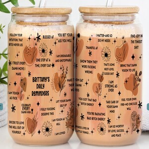 Daily Reminders Sipper Glass Positive Vibes Self Love Cup Mental Health Tumbler Daily Affirmations Glass Cup Self Gift For Women Swear